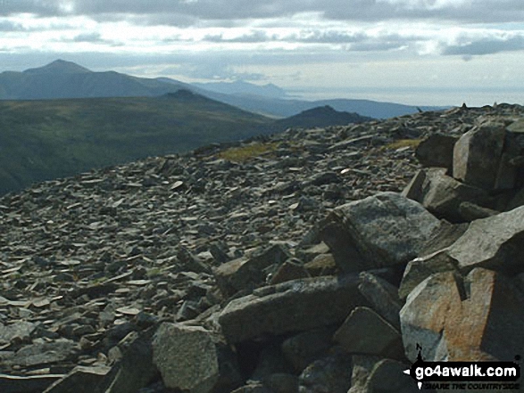 Walk gw193 Foel Fras from Bont Newydd - Elidir Fawr, Bera Bach and Bera Mawr, with Yr Eifl in the distance from Llwytmor