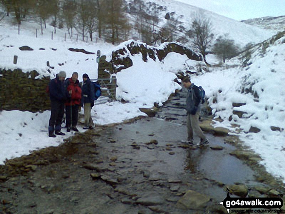 Walk d145 Jaggers Clough and The River Noe from Edale - Carefully crossing a very cold Jaggers Clough