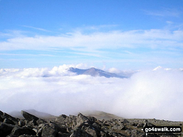 Walk cw180 Carnedd Moel Siabod, Y Foel Goch and Gallt yr Ogof from Pont Cyfyng, Capel Curig - The Glyderau (Glyderau) poking up through the clouds from the summit of Carnedd Moel Siabod