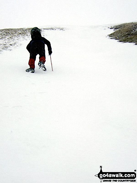 Practising my crampon and ice-axe technique in the snow on Whernside