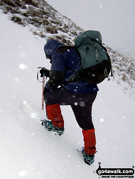 Walk c314 Whernside from Dent - Practising my ice-axe and crampons technique in the snow on Whernside