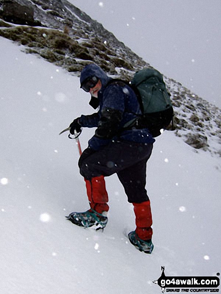 Walk c314 Whernside from Dent - Practising my ice-axe and crampon technique in the snow on Whernside