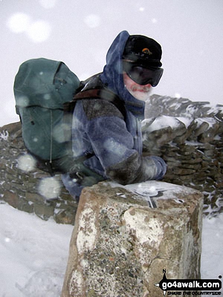 Walk ny322 The Yorkshire Three Peaks Challenge as a 2 day walk - Day 2 from Horton in Ribblesdale - On the summit of Whernside in the snow