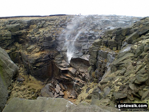 Walk d170 Kinder Downfall and Kinder Low from Bowden Bridge, Hayfield - The River Kinder being blown 'up' Kinder Downfall