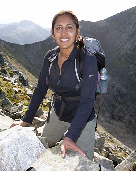 Walk h154 Ben Nevis and Carn Mor Dearg from The Nevis Range Mountain Gondola - My girlfriend Jyoti on the Carn Mor Dearg Arete on the way to the summit of Ben Nevis!