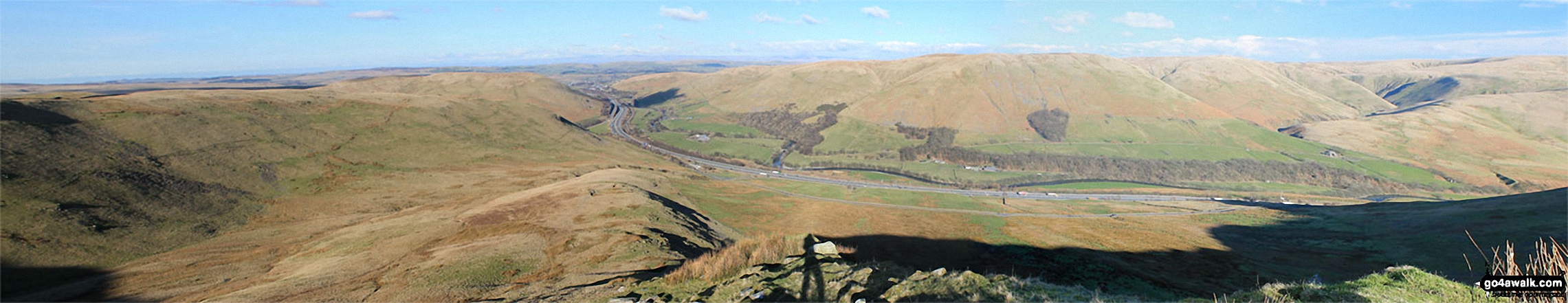 Walk c384 Grayrigg Forest from Hause Bridge - Birk Knott, Jeffrey's Mount, The M6 Motorway, Powson Knott, Blease Fell, Fell Head (Howgills) and The Howgill Fells from Grayrigg Pike (Grayrigg Forest)