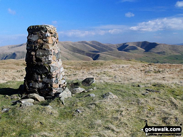 Walk c384 Grayrigg Forest from Hause Bridge - Grayrigg Forest summit trig point with The Howgill Fells in the background