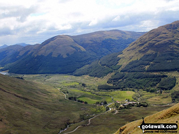 Inverlochlarig with Stob Fear-tomhais (Ceann na Baintighearna) beyond from the upper slopes of Beinn Tulaichean