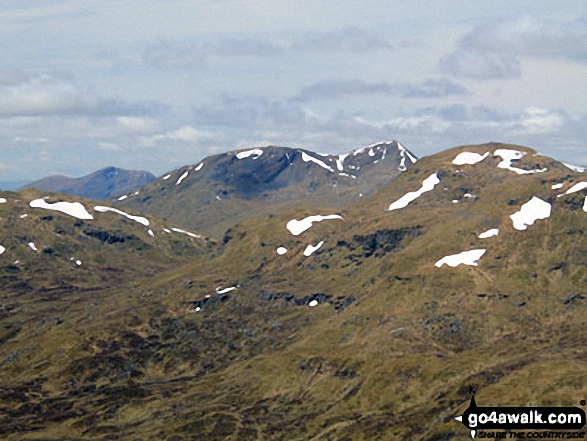 Stob nan Clach (centre) and Creag Mhor beyond Beinn Cheathaich (right) from the summit of Sgiath Chuil