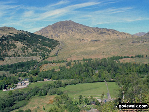 Meall an Fhudair towering above Inverarnan (bottom left) from Ben Glas Burn 