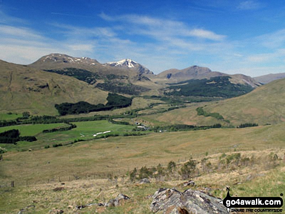 Beinn Dubhchraig, Ben Oss and Beinn Chuirn from moorland above Kirkton Farm near Crainlarich