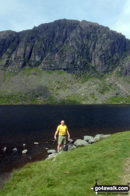 Brett at Stickle Tarn with Pavey Ark behind 