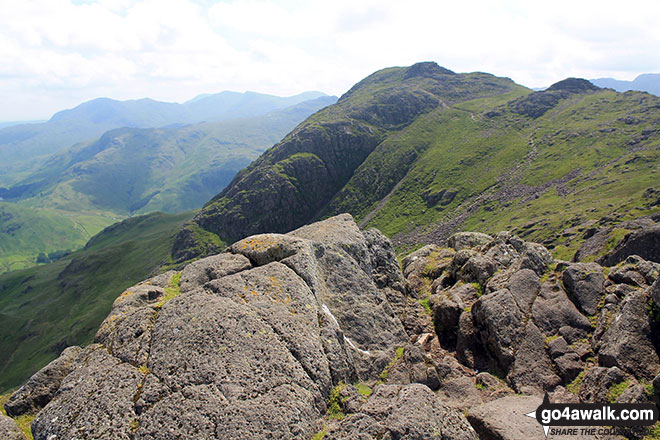 Walk c428 The Langdale Pikes, High Raise and The Easedale Fells  from Grasmere - Harrison Stickle from Pavey Ark summit