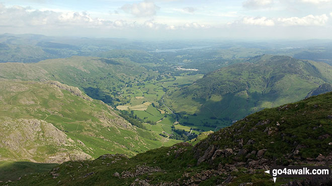 Walk c208 Harrison Stickle and High Raise from The New Dungeon Ghyll, Great Langdale - Great Langdale from Pavey Ark summit