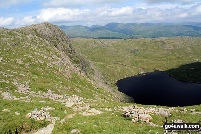 Walk c208 Harrison Stickle and High Raise from The New Dungeon Ghyll, Great Langdale - Pavey Ark and Stickle Tarn from Harrison Stickle