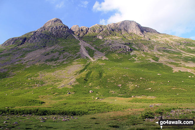 Walk c194 Scafell Pike from The Old Dungeon Ghyll, Great Langdale - Pike of Stickle (Pike o' Stickle) and Harrison Stickle from Mickleden