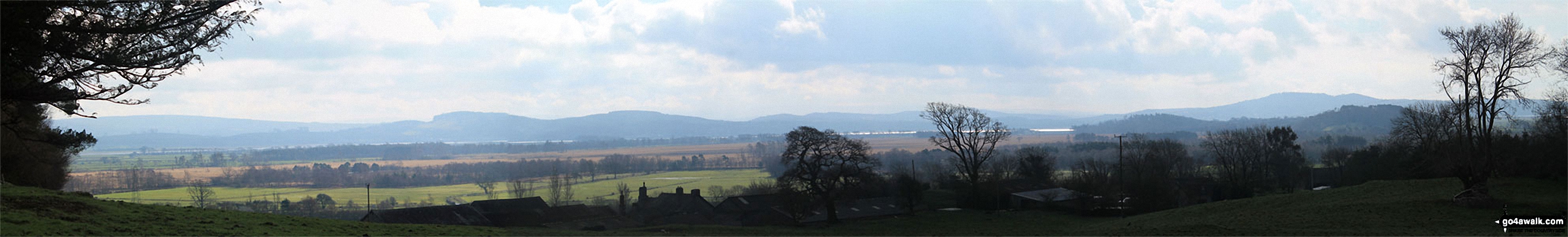 Walk c107 Lord's Seat (Whitbarrow Scar) from Witherslack Hall School - Looking South across Foulshaw Moss to Milnthorpe Sands,  Arnside Knott and The forest of Bowland from Buckhouse Wood above Mill Side