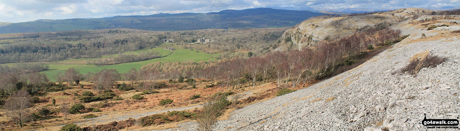 Walk c107 Lord's Seat (Whitbarrow Scar) from Witherslack Hall School - Witherslack Hall School, Whitbarrow Scar and Lord's Seat (Whitbarrow Scar) (in distance, far right)