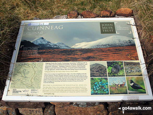 Walk h197 Spidean Coinich (Quinag), Sail Ghorm (Quinag) and Sail Gharbh (Quinag) from Lairig Unapool - Information Board about the Quinag (Cuinneag) at Lairig Unapool