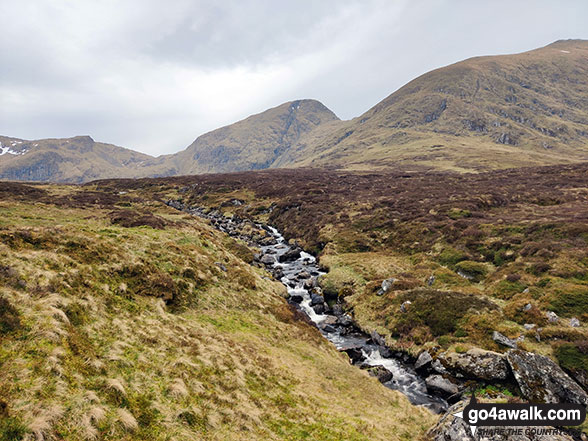 An Stuc (Ben Lawers) (centre) and Meall Garbh (Loch Tay) (right) from Lawers Burn above the dam