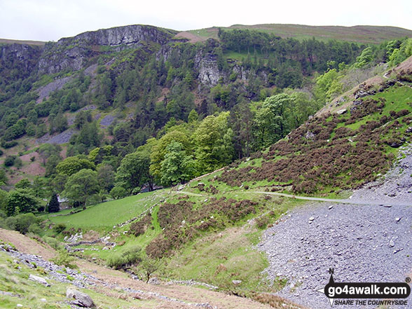 Walk po155 Post Gwyn and Glan Hafon from Pistyll Rhaeadr - The Pistyll Rhaeadr crags from Nant y Llyn near Tan-y-pistyll