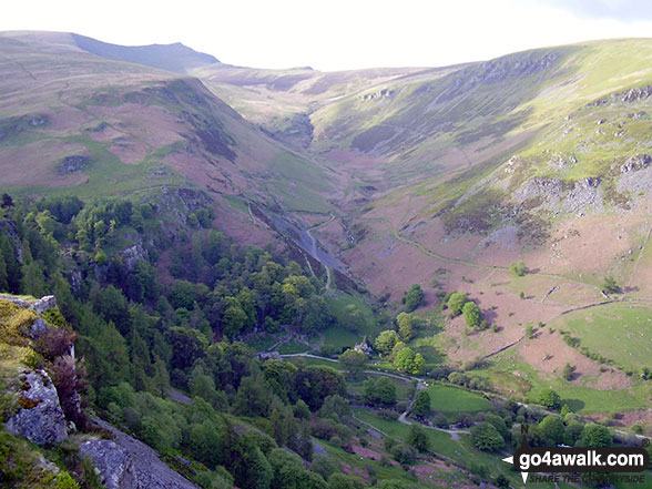 Walk po117 Cadair Berwyn and Post Gwyn from Pistyll Rhaeadr - The viewpoint into Pistyll Rhaeadr & the Nant y Llyn valley from Afonyr Ast