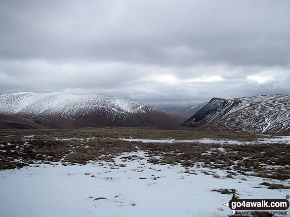 Bowscale Fell (left) and Blencathra or Saddleback with Sharp Edge clearly visible (centre right) in the snow from Sale How (Skiddaw) 