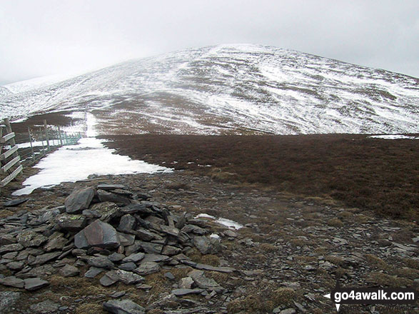 Walk c248 Skiddaw from High Side - Skiddaw in the snow from Bakestall summit cairn