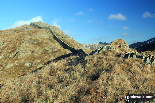 Walk c247 The Fairfield Horseshoe from Ambleside - Rocky outcrop marking the summit of Low Pike (Scandale) with High Pike (Scandale) (above left) in the background