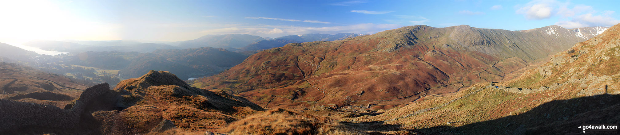 Walk c389 Great Rigg, Fairfield and Hart Crag from Ambleside - Lake Windermere, Nab Scar, Heron Pike, Heron Pike (North Top) and Great Rigg (far right) from the summit of Low Pike (Scandale)