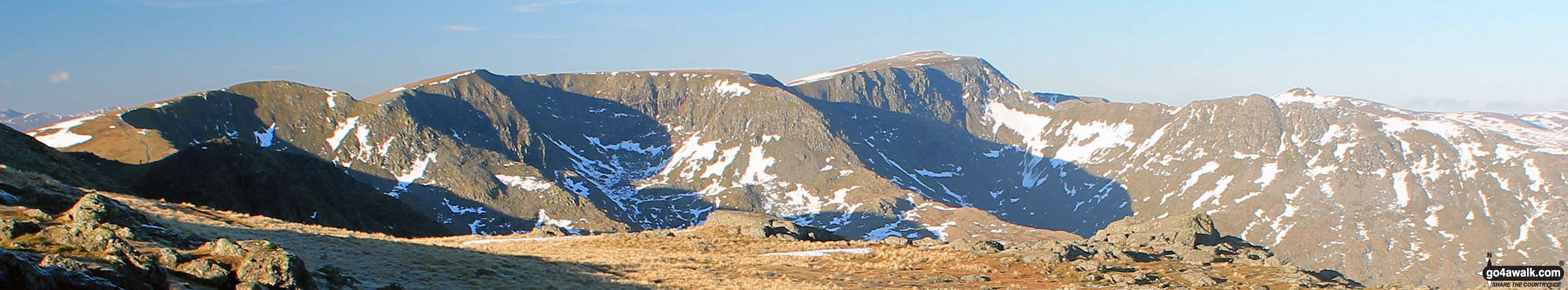 Walk c389 Great Rigg, Fairfield and Hart Crag from Ambleside - The Helvellyn Ridge featuring Dollywaggon Pike, Nethermost Pike, Helvellyn and Striding Edge from Fairfield