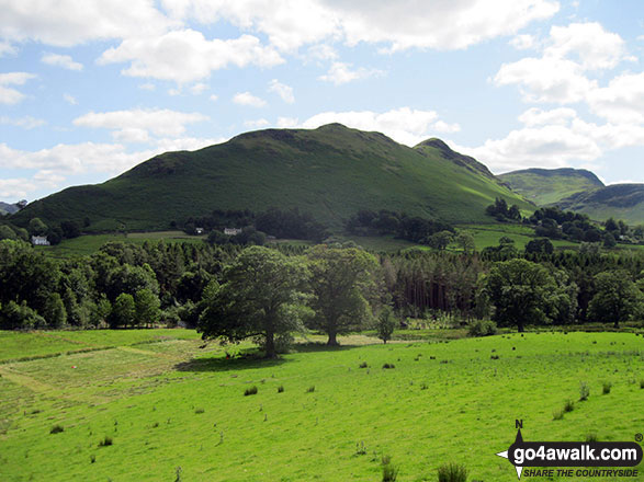 Cat Bells, High Spy (just poking up) and Dale Head (Newlands) (in the distance far right) from the Swinside Inn near Portinscale 