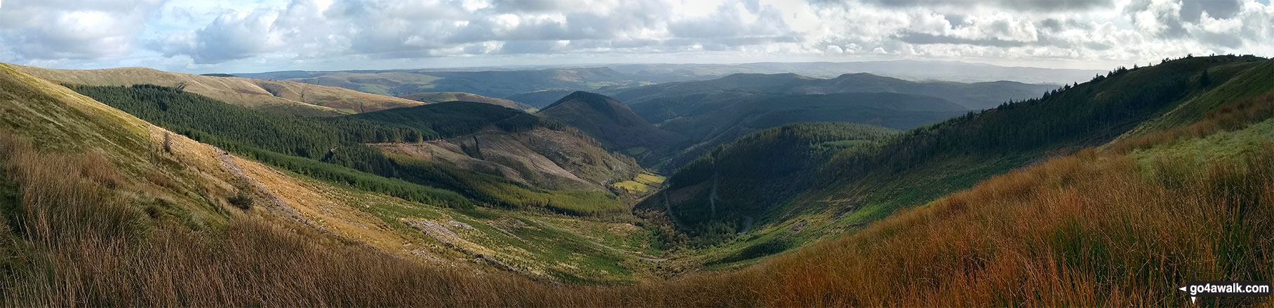 Walk gw113 Waun-oer and Cribin Fawr from Bryn Coedwig, Aberllefenni - Looking south-west from the Mynydd Dolgoed ridge