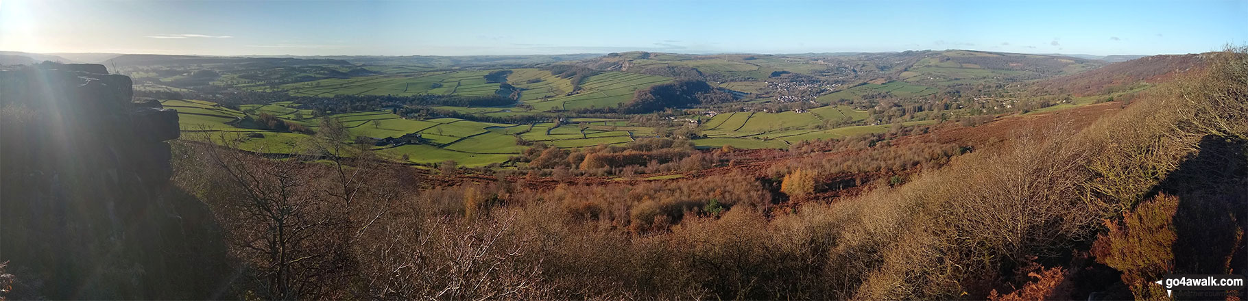Walk d189 White Edge (Big Moor) and Curbar Edge from Grindleford Station - Curbar, Calver, The Derwent Valley and Baslow from Baslow Edge