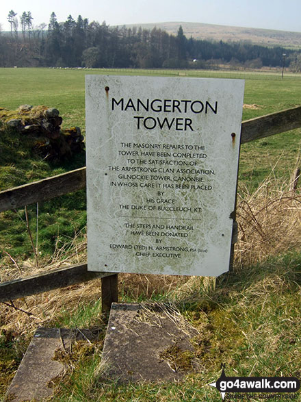 Walk bo106 Carby Hill (Caerba Hill) from Newcastleton - Mangerton Tower near Newcastleton or Copshaw Holm