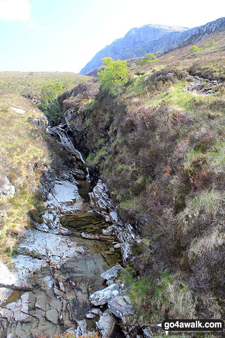 Walk h129 Ben Hope from Muiseal, Strath More - Waterfalls above Muiseal on the lower slopes of Ben Hope with Ben Hope itself towering above in the background