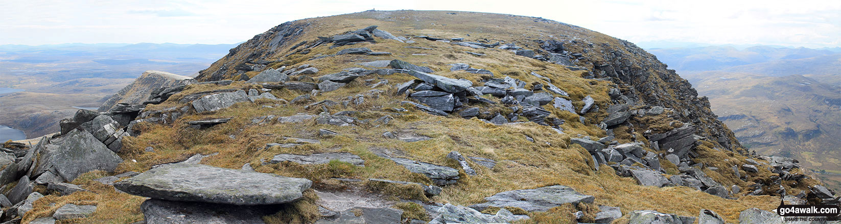 Walk h129 Ben Hope from Muiseal, Strath More - Panorama of Ben Hope summit plateau from the north