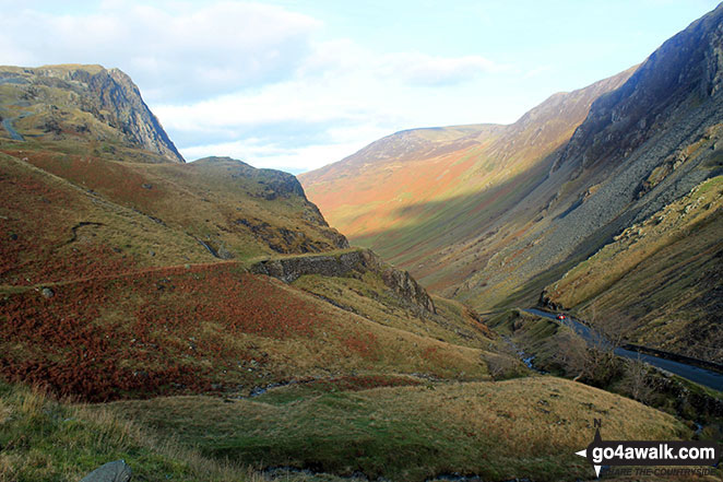 Walk c151 Great Gable, Kirk Fell and Hay Stacks from Honister Hause - Looking down towards Buttermere from Honister Hause with Bell Crags (left) and Robinson (centre right), Hindscarth (right) & the shoulder of Dale Head (Newlands) far right)