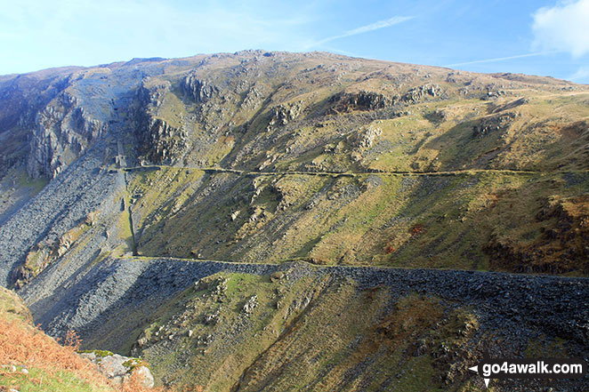 Yew Crag and Yewcrag Quarries from Honister Hause 