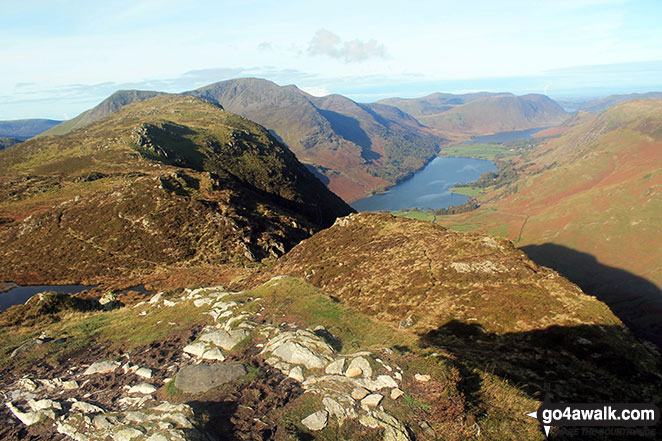 Walk c295 Hay Stacks and Fleetwith Pike from Gatesgarth, Buttermere - Fleetwith Pike (foreground left) with High Crag, High Stile and Red Pike (Buttermere) beyond towering over Buttermere from Honister Crag (Black Star)