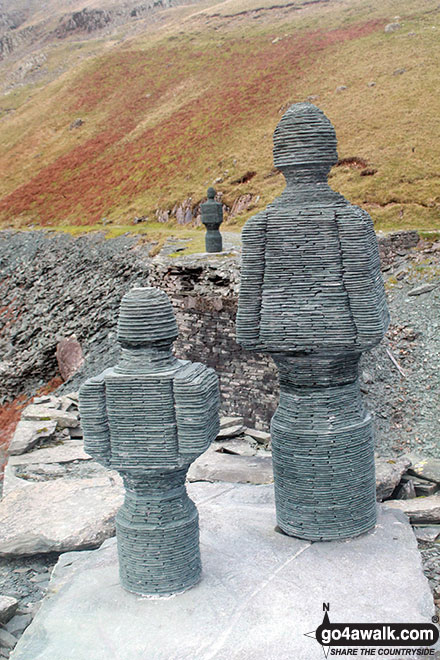 Walk c417 Base Brown, Great Gable and Kirk Fell from Honister Hause - Slate sculptures outside the slate mine shop at Honister Hause