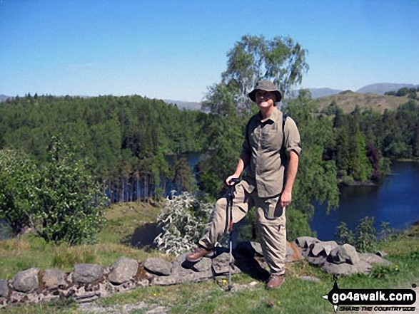 Walk c121 Tarn Hows and Yew Tree Tarn from Tom Gill - Darryl on top of the overlook above Tarn Hows