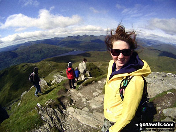 Walk st111 Ben Lomond from Rowardennan - Jenn just coming off the top of Ben Lomond on a family holiday