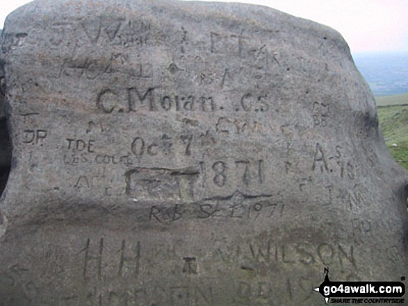 Walk d172 Bleaklow Head (Bleaklow Hill) and Higher Shelf Stones from Old Glossop - 19th Centuary Grafitti on Higher Shelf Stones