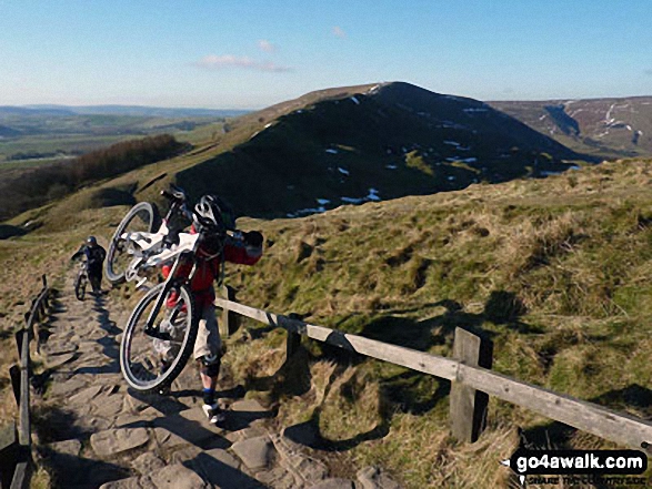 Lord's Seat (Rushup Edge) from the path up Mam Tor At the bottom of the hill I was envious of my friends' bicycles. Half way up I turned to see how they were getting on and I was no longer jealous.