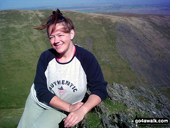 Walk c245 Blencathra from Mungrisdale - Me, halfway across Sharp Edge, trying to be brave