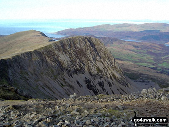 Cyfrwy with Barmouth beyond from the top of Cadair Idris (Penygadair)