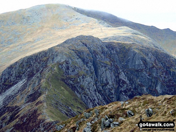 Walk cw129 The Welsh 3000's (Carneddau) from Glan Dena, Llyn Ogwen - Bwlch Eryl Farchog with Carnedd Llewelyn beyond from Pen yr Helgi Du