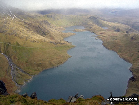 Walk gw136 The Snowdon (Yr Wyddfa) Horseshoe from Pen y Pass - Llyn Llydaw from The Watkin Path route up Mount Snowdon