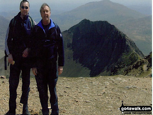 Walk gw117 Snowdon and Yr Aran via The Watkin Path from Bathania, Nantgwynant - Me and my dad (Dave) on Garnedd Ugain having just climbed across Crib Goch